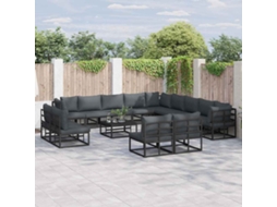 Vidaxl Conjunto De Sofá De Jardim 14 Unid. Preto Alumínio