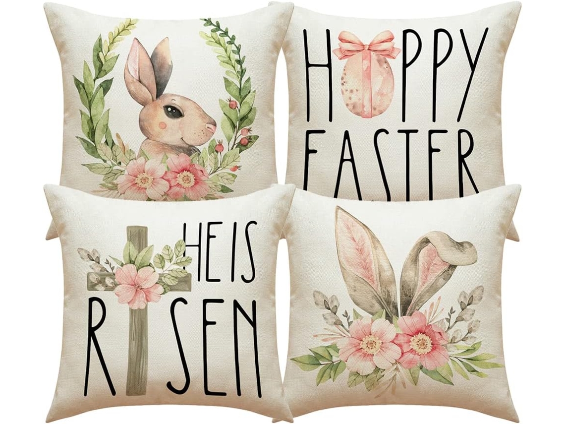 Conjunto de 4 Capas Almofada Páscoa em Tecido Respirável. Decorativas para Sala Estar e Quarto. CHABERLU