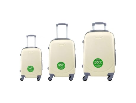 Conjunto De 3 Malas Bagagem De Mão Cabine De Viagem Grande Média Pequena 4 Rodas Giratórias 360º Bege DED