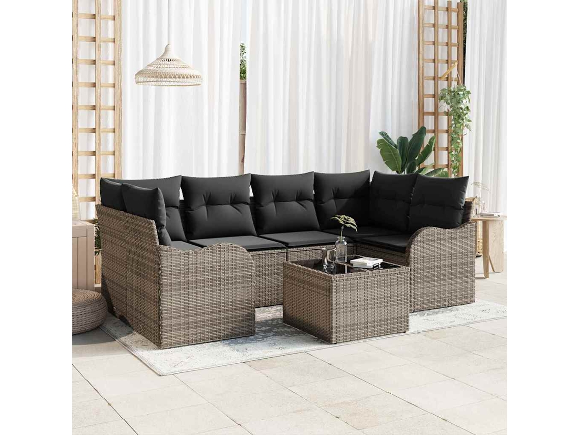 Vidaxl Conjunto De Sofá De Jardim 7 Unid. 6-número De Lugares Cinzeto