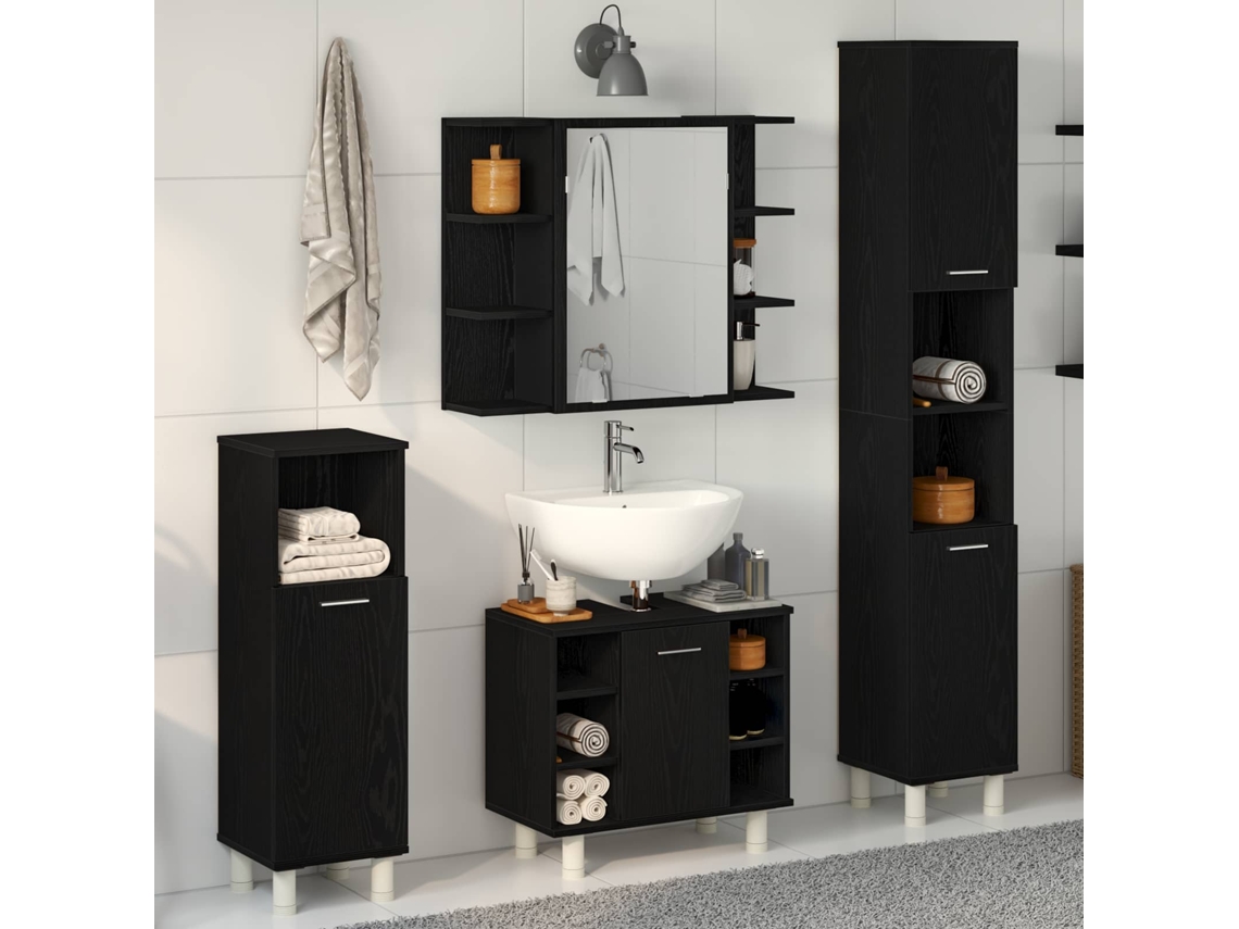 Vidaxl Conjunto De Móveis Para Banheiro 4 Unid. Preto