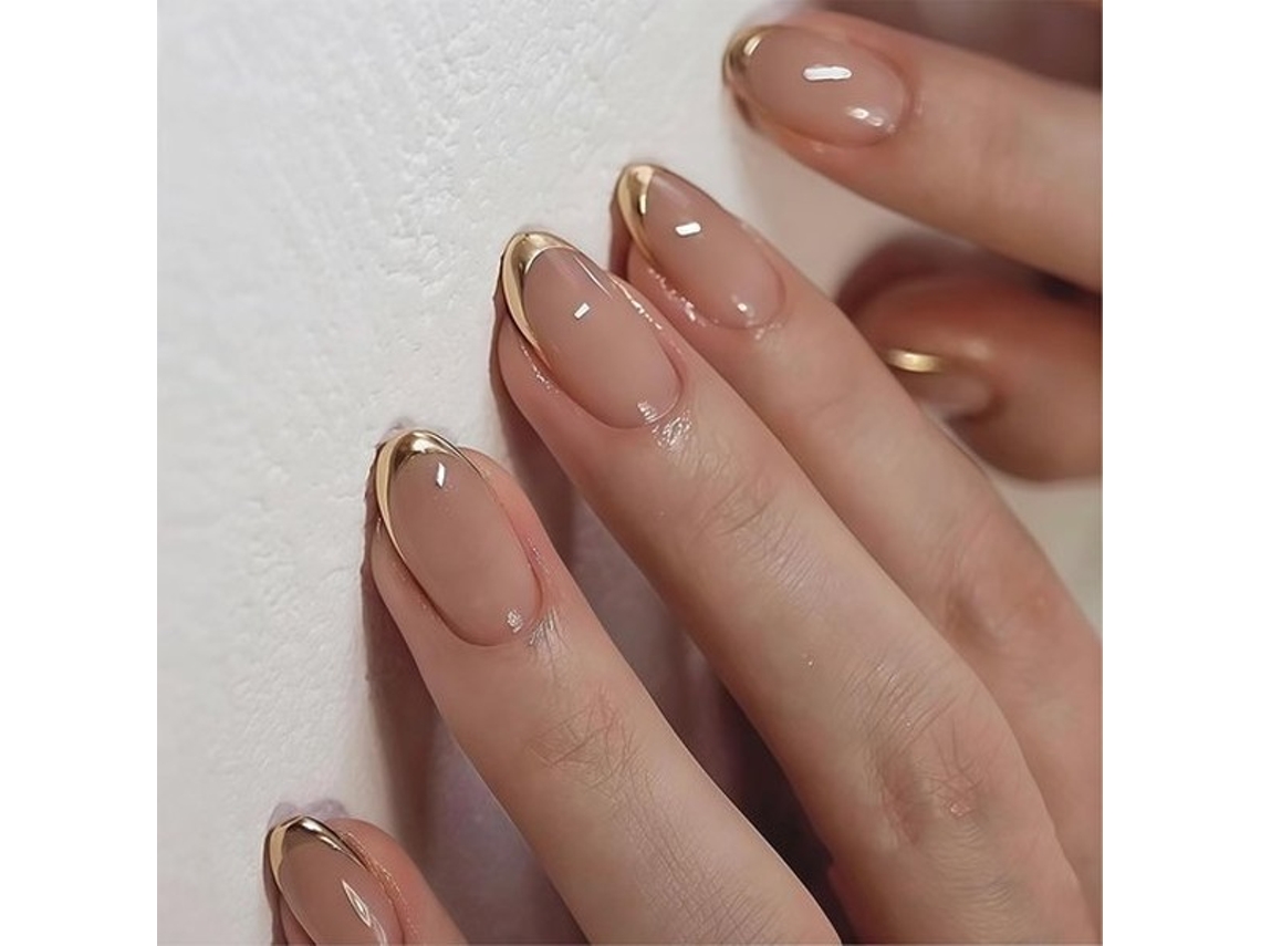 Nagels Kunstnagels 24 Stuks - Amandelvormige Franse Tip - 3d Lijnen Design - Minimalistische Stijl - Inclusief Lijmsticker - Herbruikbare Nagels - Nag