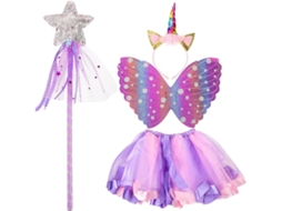 Fantasia De Cosplay Infantil Com Saia Tutu, Asas De Fada, Varinha Mágica E Tiara De Unicórnio.