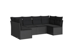 Conjunto Sofás de Jardim 6 Pcs com Almofadões Vime Pe Preto MAISON EXCLUSIVE (6 pcs)
