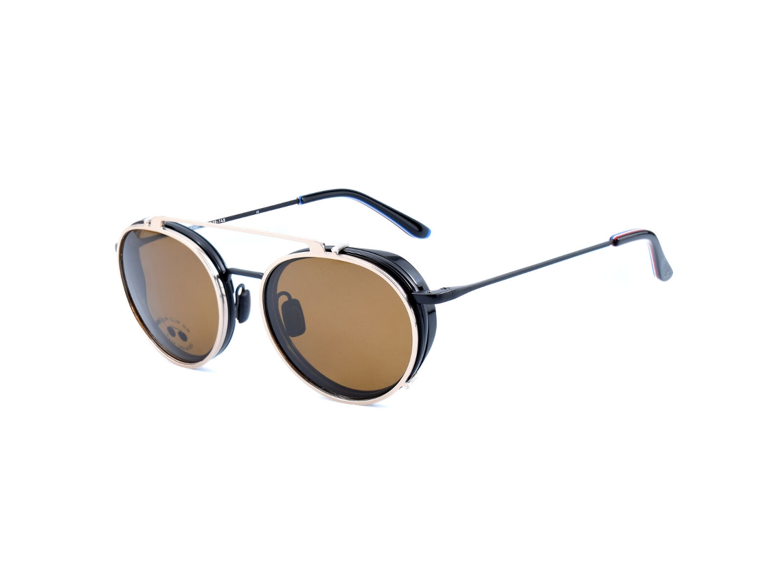 Armação de óculos de grau masculina Vuarnet VL18080001-Sunclip (preta - aço inoxidável - 145 mm - Ø 54 mm)