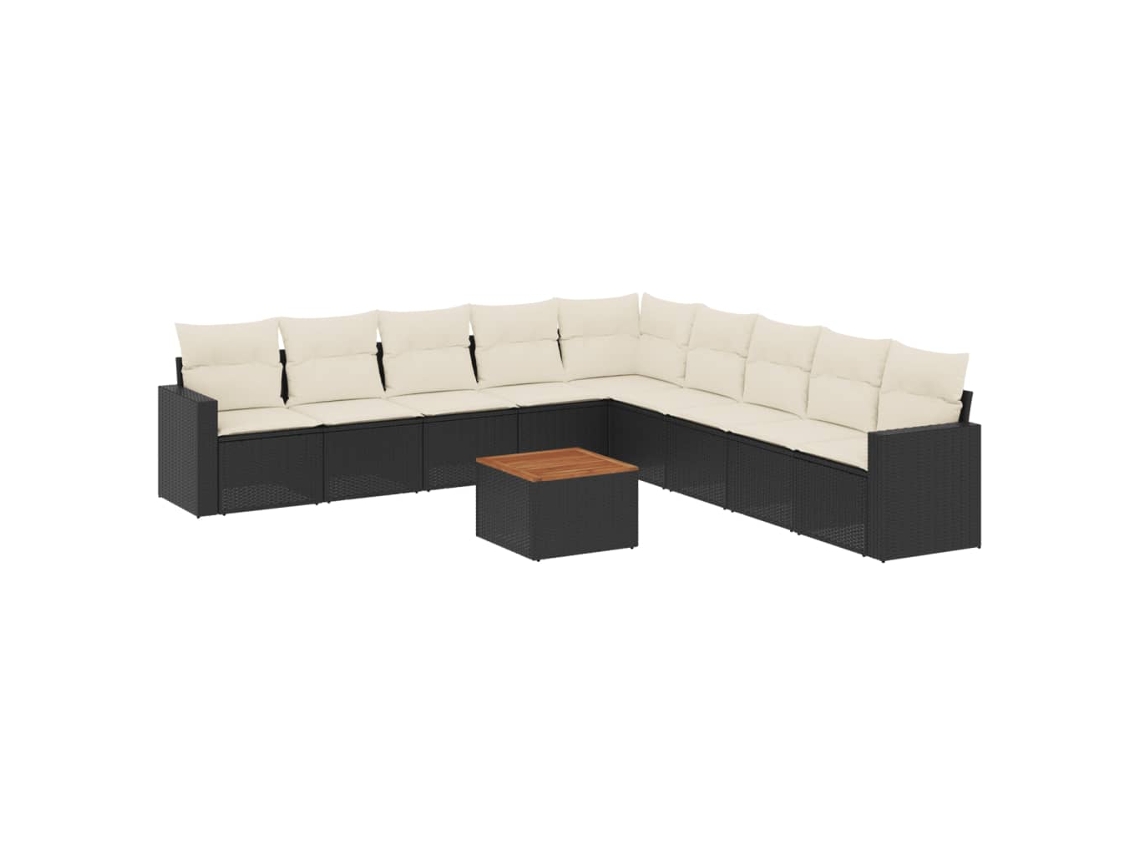 Conjunto 10 sofás de jardim c/ almofadões VIDAXL vime PE preto