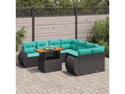 Vidaxl 9 Pcs Conjunto De Sofás P/ Jardim C/ Almofadões Vime Pe Preto