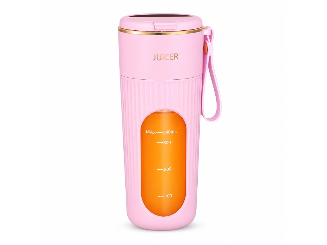 Liquidificadora Portátil Recarregável Com Copo, 10 Lâminas, 340 Ml, Rosa