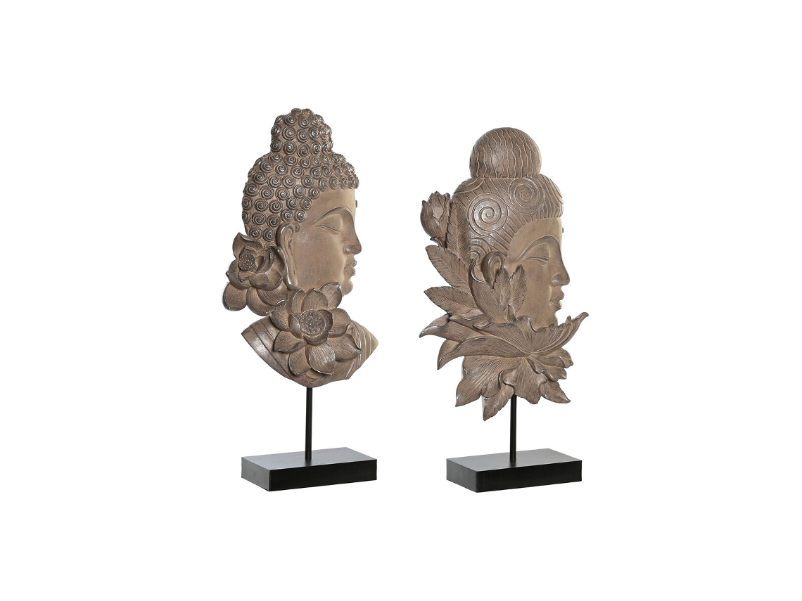 Figura Decorativa DKD HOME DECOR 23 X 8 X 42 Cm Preto Castanho Buda Oriental 2 Unidades