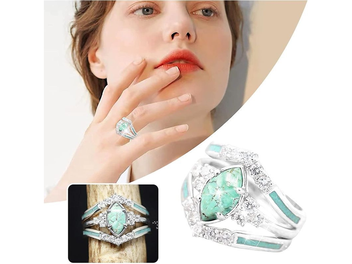 2026 anel de Prata Esterlina com Turquesa Natural e Diamantes Joalheria Simples e Moderna Acessório Popular Presente Ideal