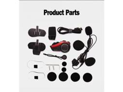 Auriculares Bluetooth para Capacete de Ciclismo de Motocicleta 2000M 6 Pilotos Interfone Recarregável 5.0 Vermelho