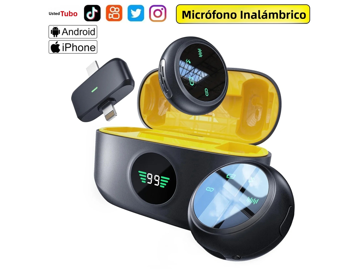 Microfone De Lapela Sem Fio 2 Em 1 Com Estojo De Carregamento E Mini Microfone.