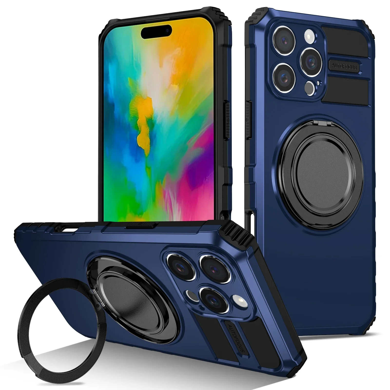 (azul, Iphone 13 Pro Max) Capa Veicular Elegante Com Ímã E Anel De Metal Giratório De 360 Graus Para Suporte.