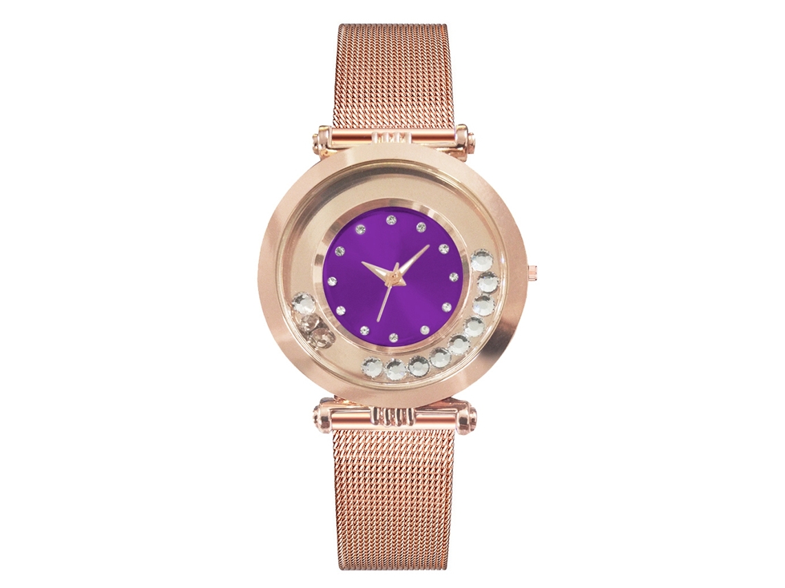 Relógio de Pulso Feminino Vansvar de Quartzo com Strass e Beads Rosa Ultra Fino
