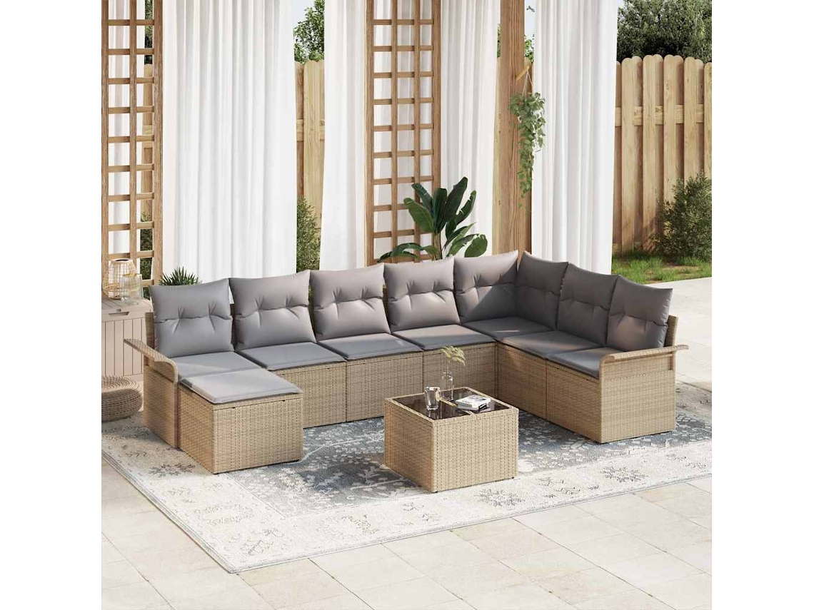 Vidaxl Conjunto De Sofá De Jardim 9 Unid. Preto Rattan Sintético