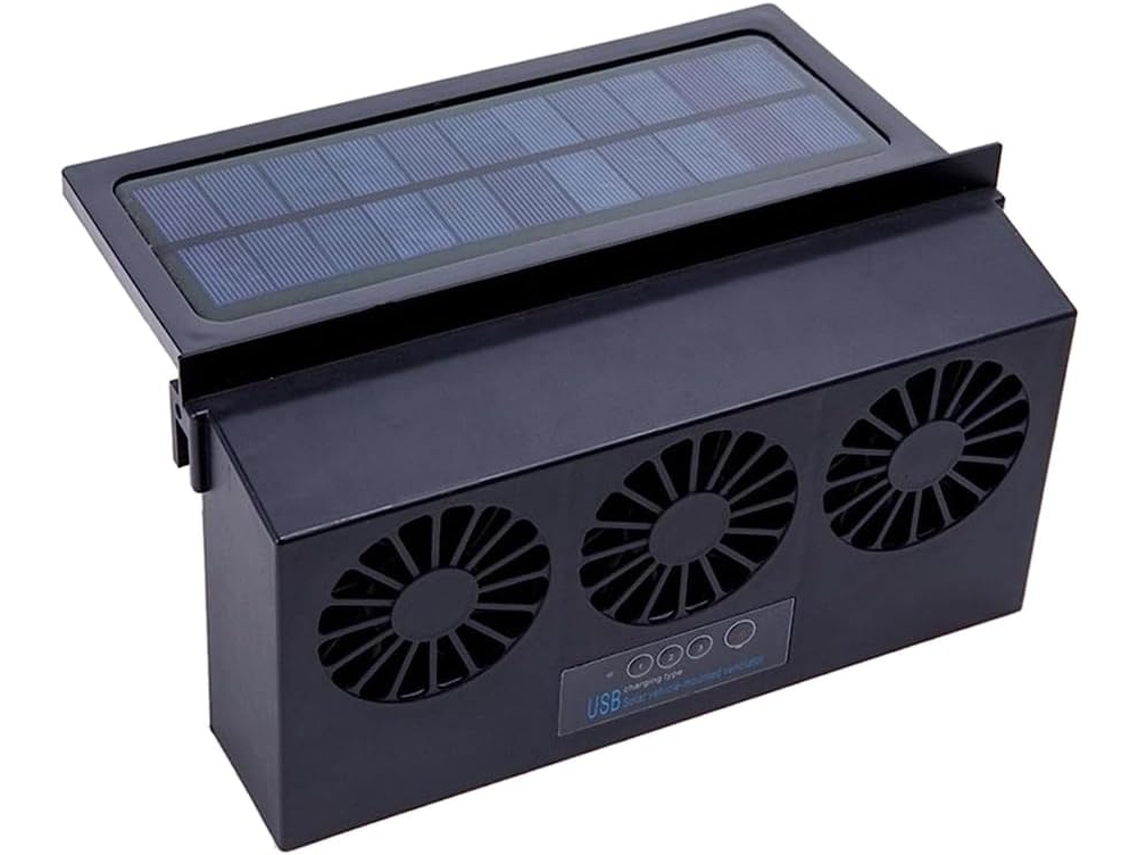 Ventilador De Exaustão Para Carro Com 3 Ventiladores E Energia Solar Preto