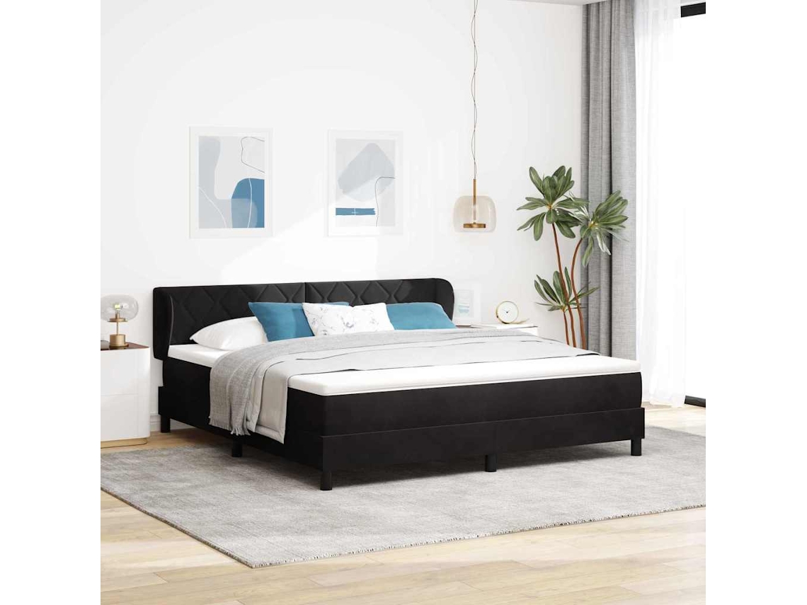 Vidaxl Cama Box Com Cabeceira Preto 180 X 200 Cm Veludo