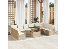 Vidaxl Conjunto De Sofá De Jardim 11 Unid. Bege Vime Pe