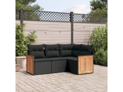 Vidaxl 4 Pcs Conjunto De Sofás Para Jardim C/ Almofadões Vime Pe Preto