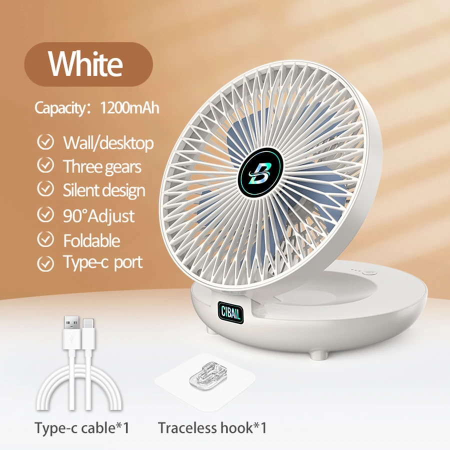 (branco (com Bateria)) Ventilador De Mesa Dobrável 2 Em 1, Ar Condicionado Portátil/ventilador De Parede, Recarregável, Três Velocidades De Vento