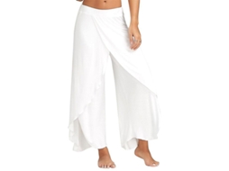 2026 pantalones Harem Palazzo Yoga Mujer Anchos Sueltos Hippie Flotantes Con Slit Talla Plus M Blanco