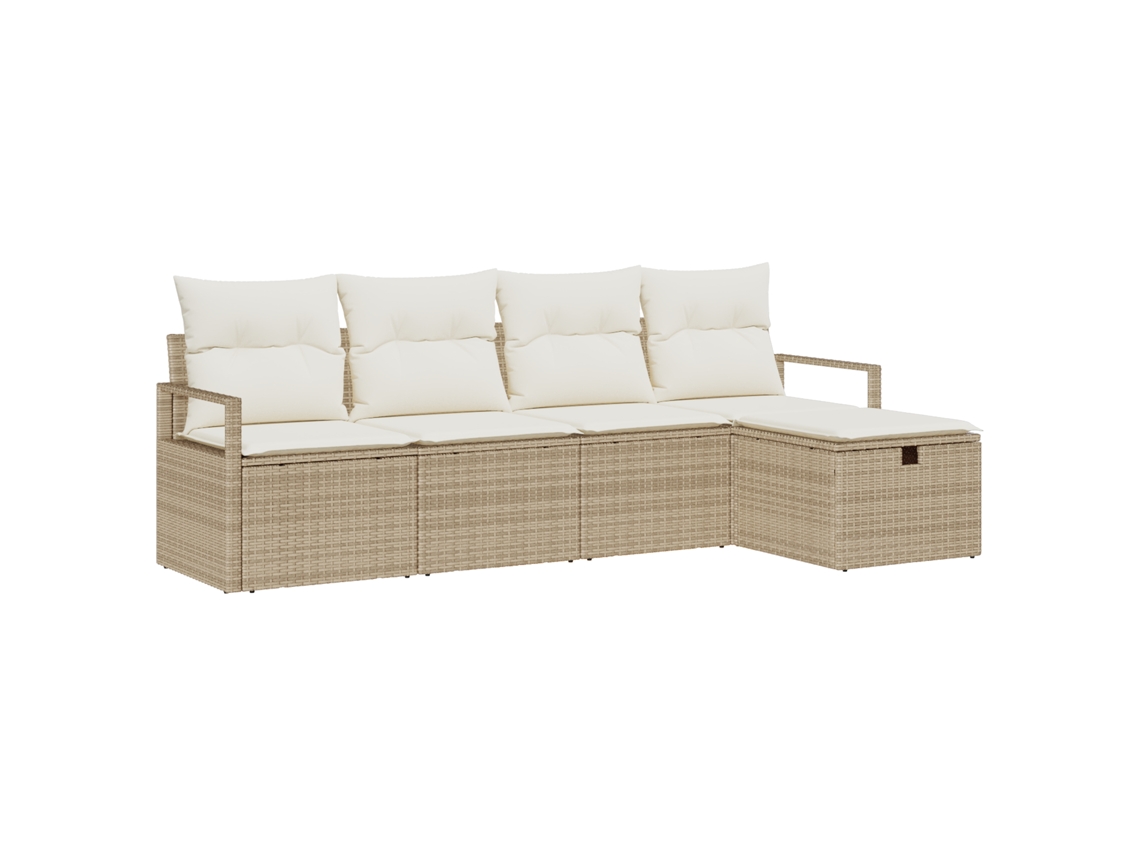 Conjunto 5 Sofá De Jardim Vidaxl Bege Vime Pe (230 X 117 X 85 Cm)