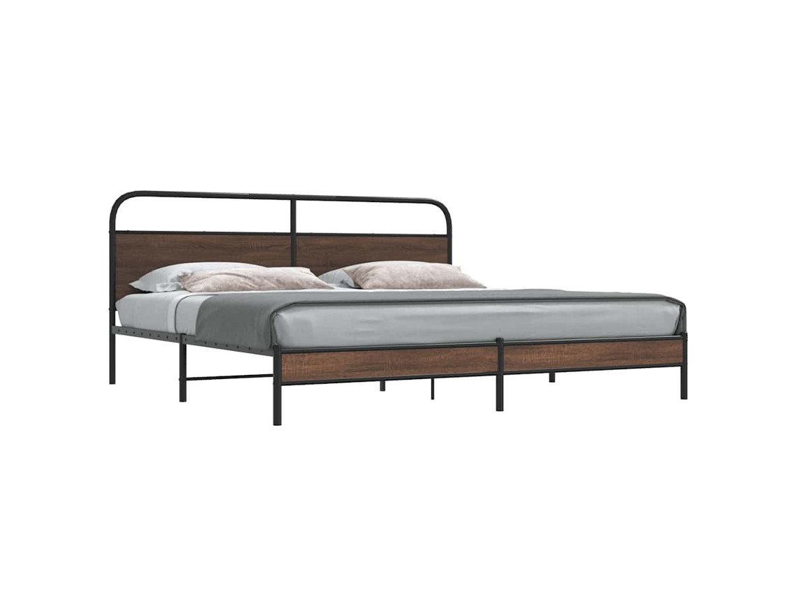 Estrutura Cama Sem Colchão 180x200 Cm Metal Carvalho Castanho