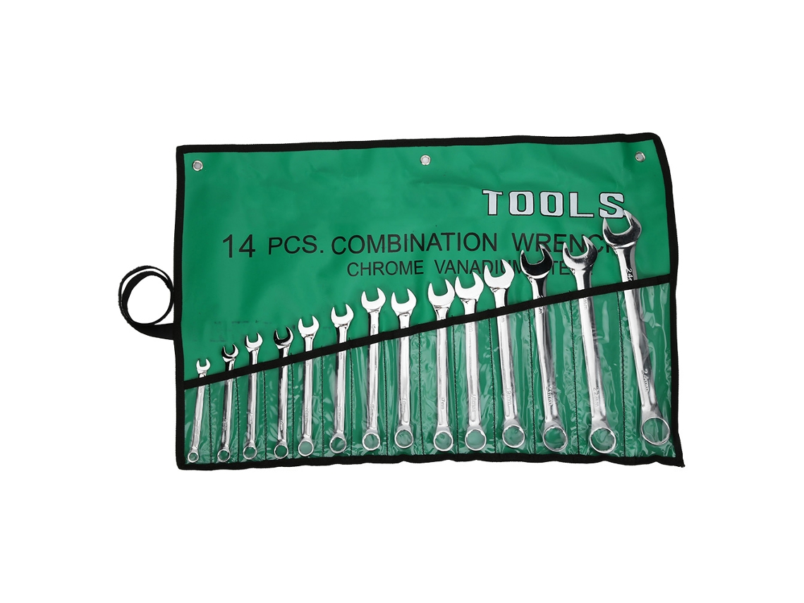 Conjunto De Chaves De Combinação De Duas Pontas Aço Cr V Polido 8-24mm 14 Peças