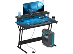 Mesa de Jogos com Luzes LED, Prateleiras para Monitor e Controle 100x60 Cm Preto