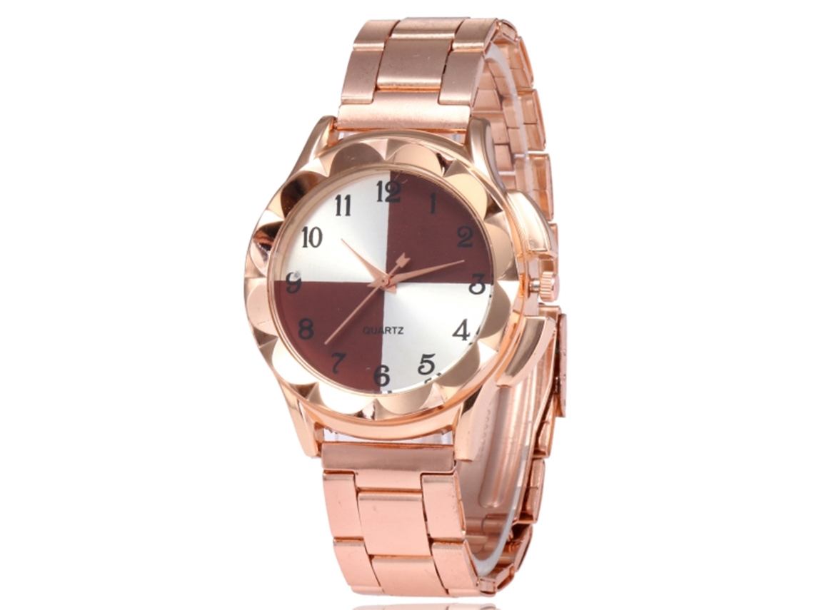 Relógio de quartzo casual unissex com pulseira de aço marrom escuro para homens e mulheres.