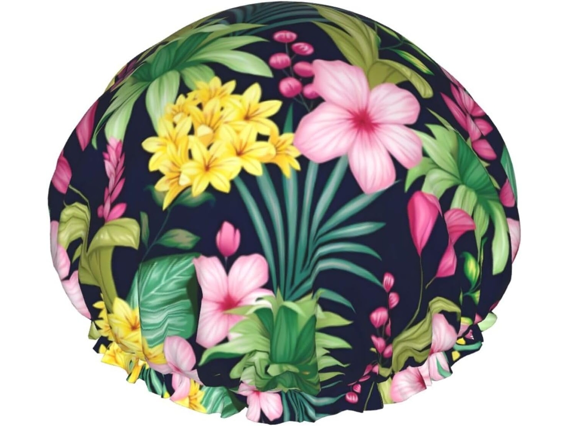 Touca De Banho Havaiana Com Estampa Floral Colorida – Reutilizável, Dupla Camada, Essencial Para Viagens, Hotel, Salão