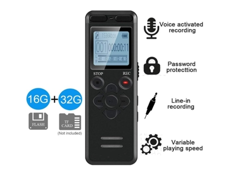 Gravador Ativado Por Voz Digital de 16 Gb para Palestras 580 Horas de Som Gravador de Áudio Ditaphone Dispositivo de gNissgu