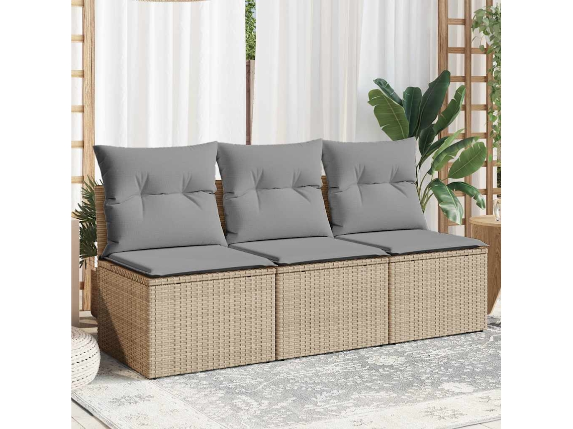 Sofá De Jardim 3 Lugares Com Almofadões Vime Pe Bege Dkd Home Decor