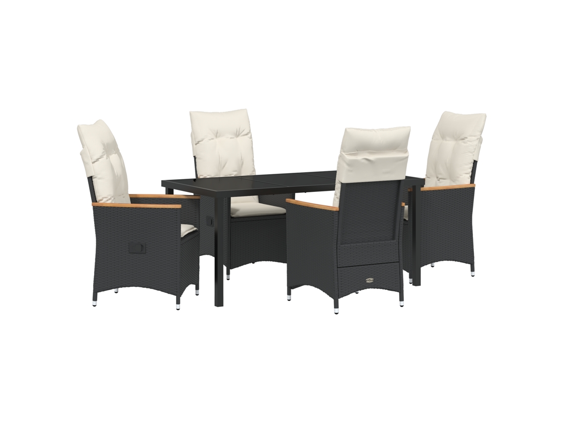 Conjunto 5 De Jantar De Jardim De Vidaxl Com Almofadas Pretas Em Rattan Poliéster