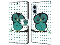 Capa Em Couro Pu Magnético Para Apple Iphone 16 Plus - Coruja Adormecida
