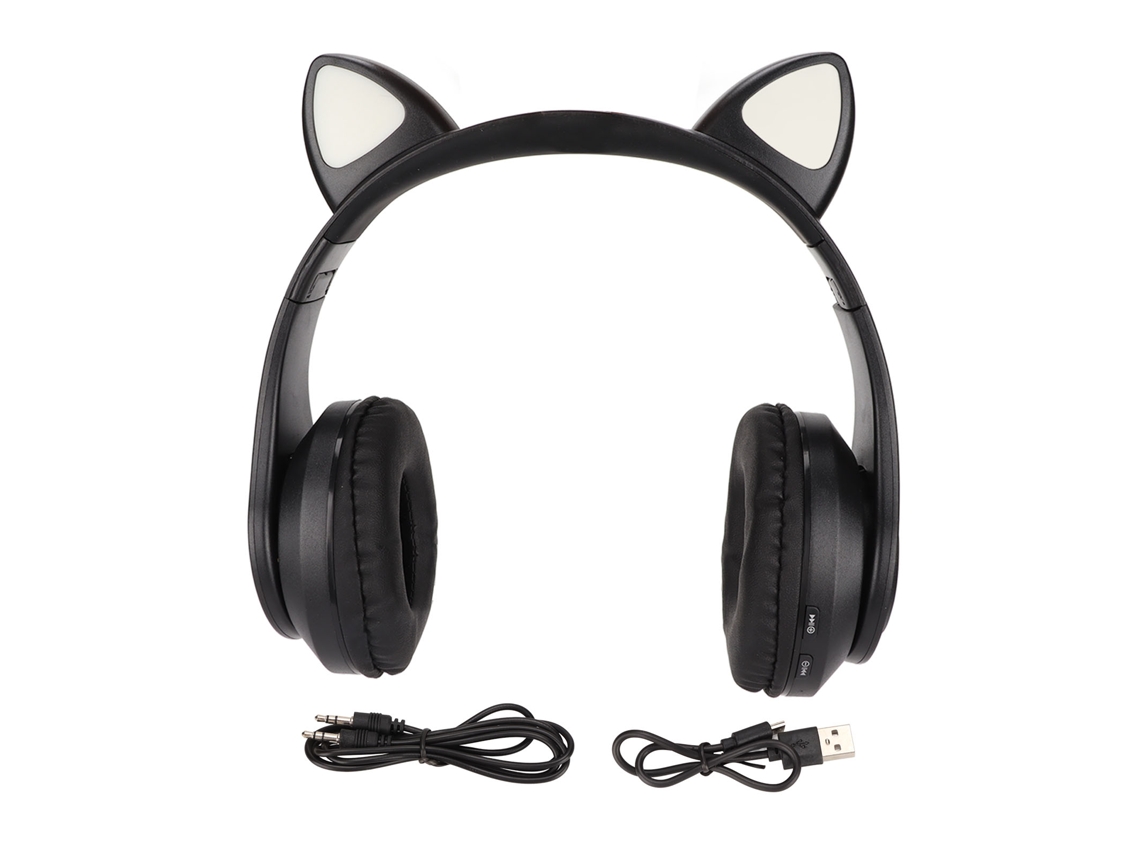 Auriculares Bluetooth con orejas de gato, plegables, con luz LED, graves potentes y conexión inalámbrica