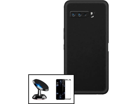 Capa + Película Vidro Temperado 5D Full Cover + Suporte Asus ROG Phone 5s PHONECARE Silicone Líquido Preto 72710