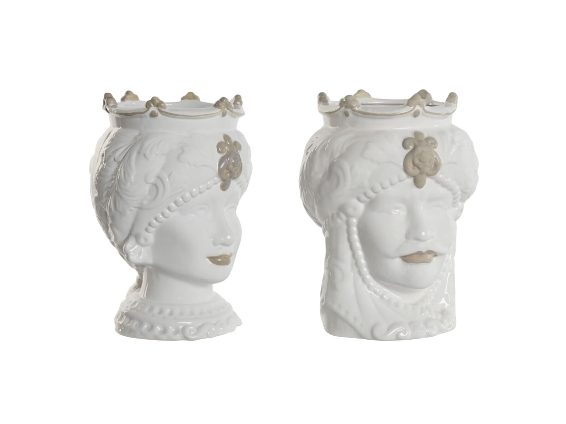 Plantador De Casa Esprit Branco, Bege Porcelana 15 X 15 X 26.5 Cm (2 Unidades)