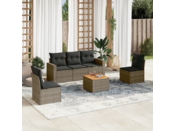 Vidaxl 6 Pcs Conjunto Sofás De Jardim Com Almofadões Vime Cinzento
