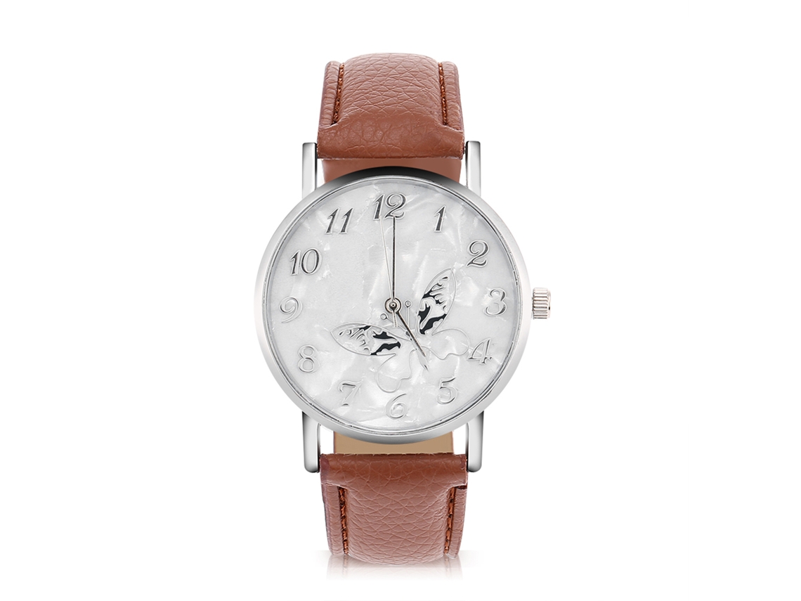 Relógio Feminino de Pulso Analógico de Quartzo com Pulseira de Couro Pu Estilo Elegante Café