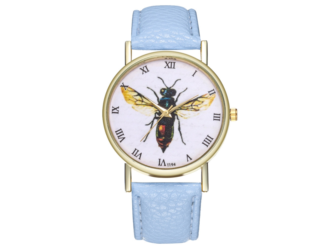 Relógio feminino Zhoulianfa em couro, quartzo, modelo Specimen Insect, azul claro, T194-a