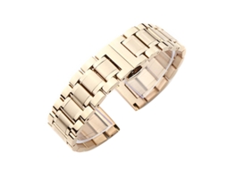 Bracelete de aço de 17 mm com fivela borboleta cinco contas Bracelete de relógio unissex de aço inoxidável sólido, cor: ouro rosa