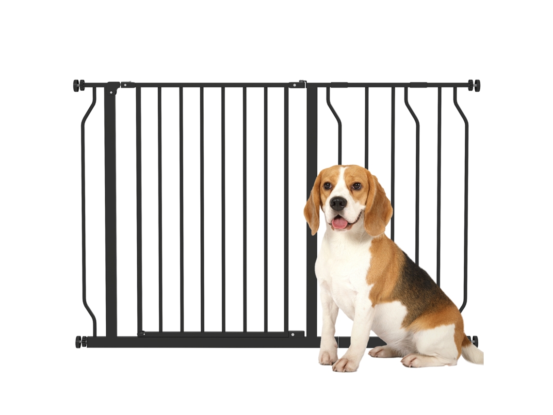 Barreira de Segurança para Cães Extensível para Escadas e Portas 75 115 Cm com 2 Extensões e 10 20 Cm Altura 76 Cm Preto Ge