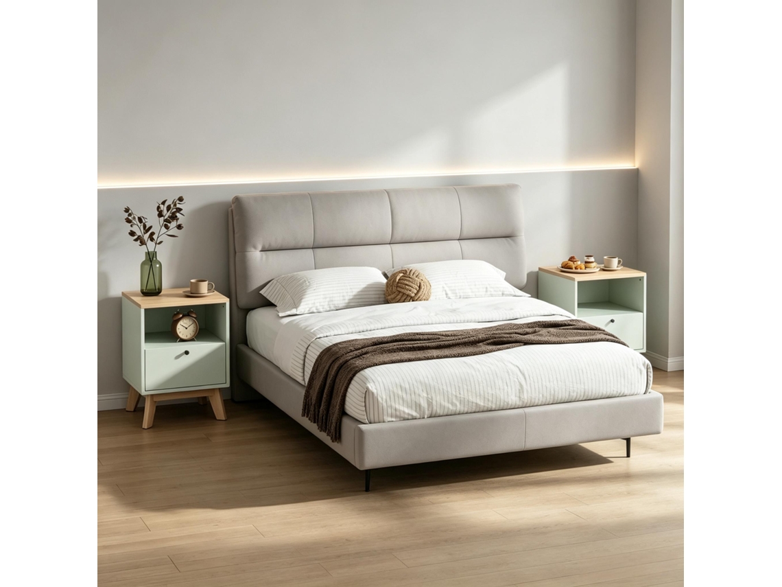 Conjunto De 2 Mesas De Cabeceira Com Gaveta E Compartimento Aberto, Design Funcional Para Quarto