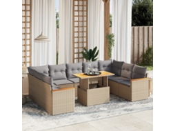 10 Pcs Conjunto De Sofás P/ Jardim Com Almofadões Vime Pe Bege Dkd Home Decor