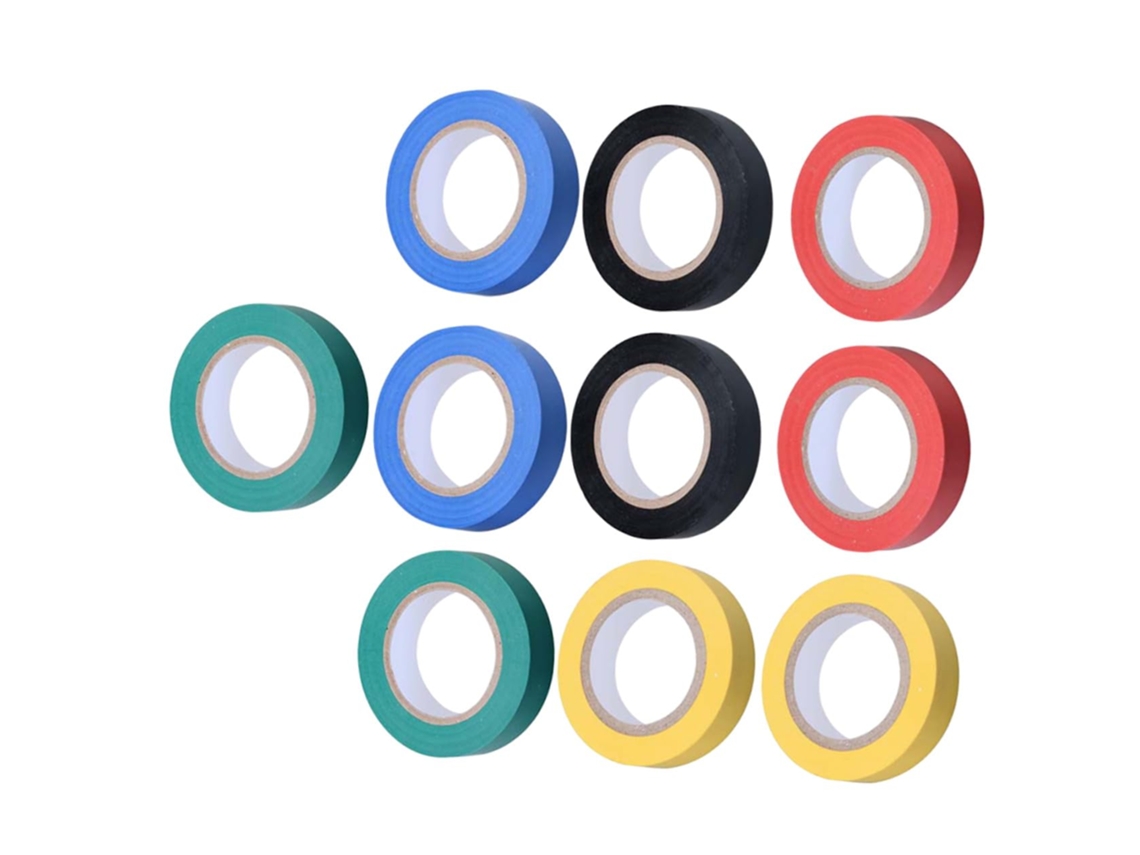 10 Rolos De Fita Isolante Elétrica Vinil Colorida Para Uso Doméstico, Industrial E Em Projetos Faça Você Mesmo