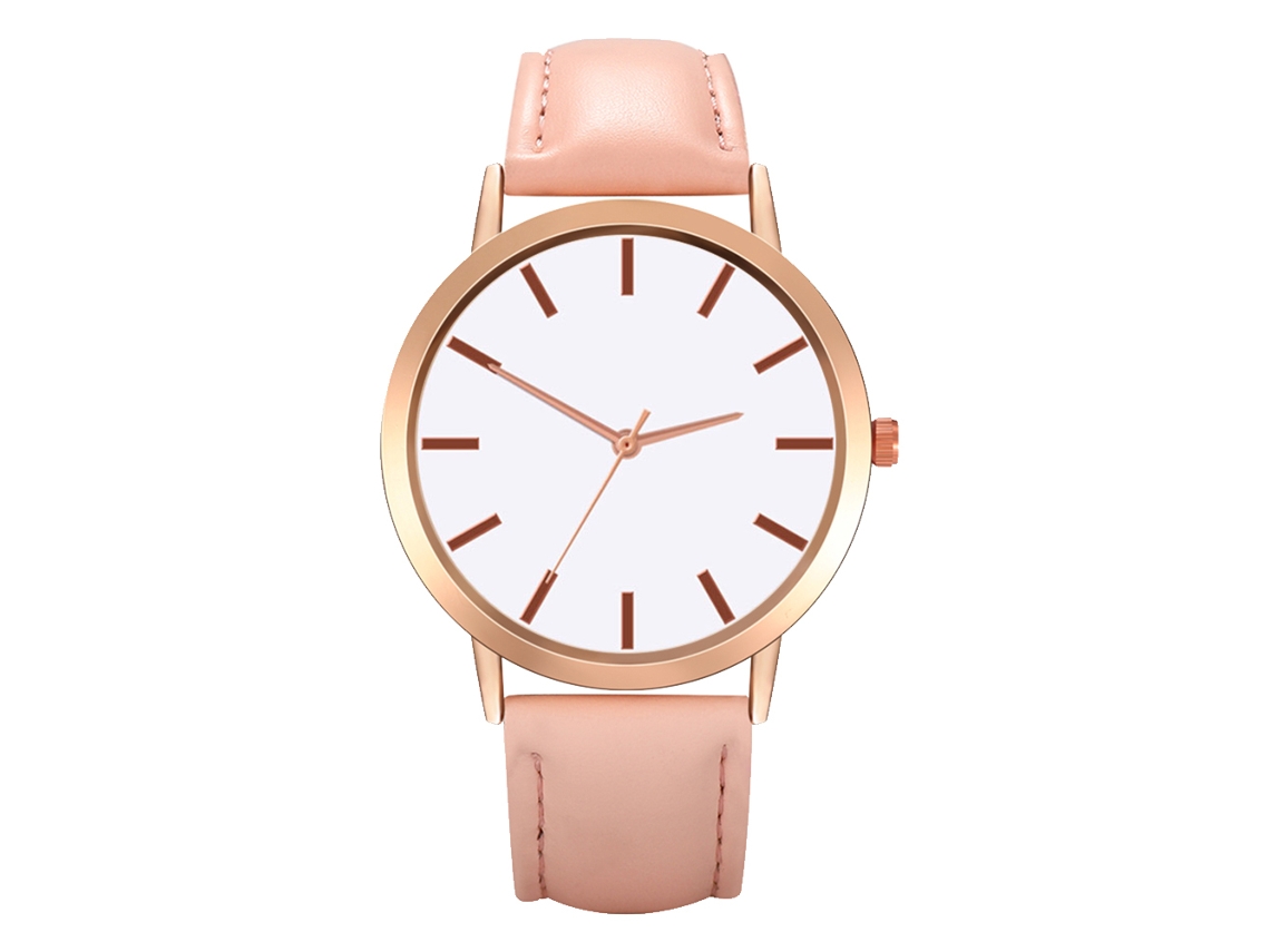Relógio de Pulso Feminino Analógico de Quartzo Pulseira Pu Casual Simples Rosa