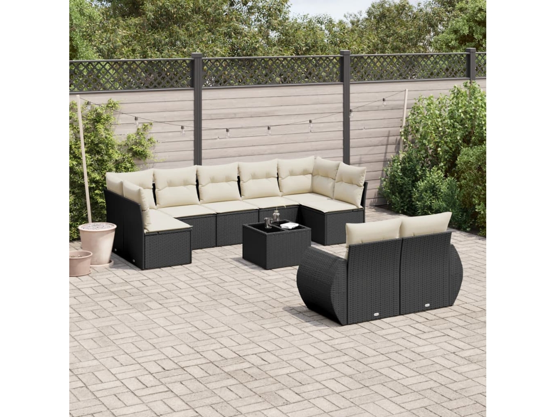 Vidaxl 10 Pcs Conjunto Sofás de Jardim C/ Almofadões Vime Pe Preto