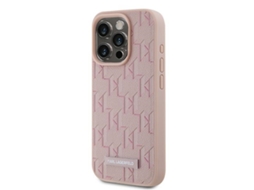 Capa Logótipo Magsafe para iPhone 15 Pro KARL LAGERFELD Pele Sintética Rígida Rosa