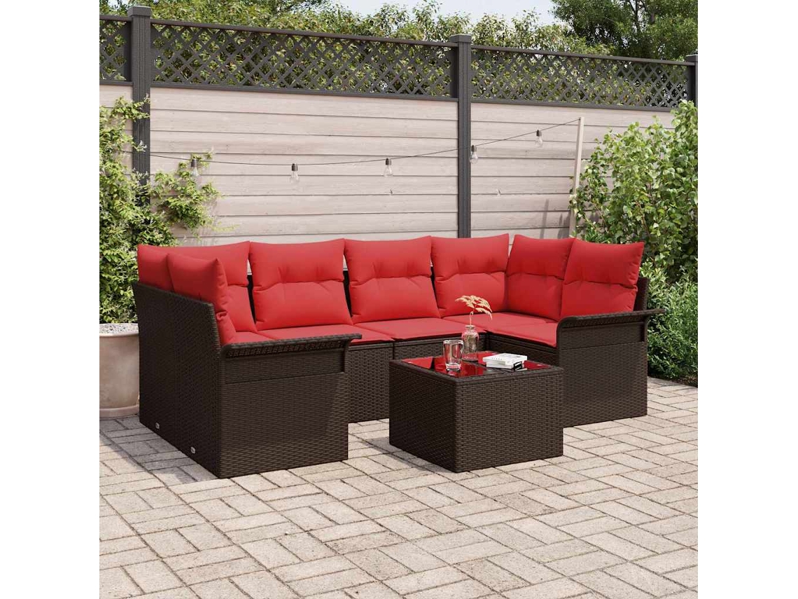 Vidaxl Conjunto De Sofá De Jardim 7 Unid. Castanho Vime Pe
